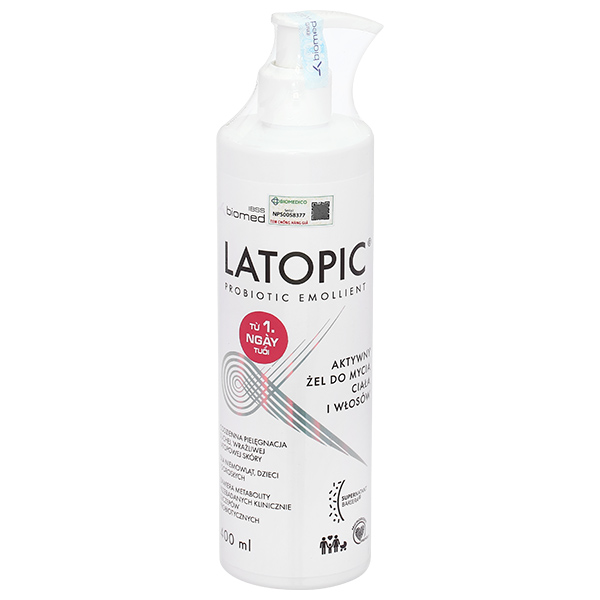 Gel tắm gội toàn thân Latopic Probiotic Emollient cho da dị ứng chai 400ml